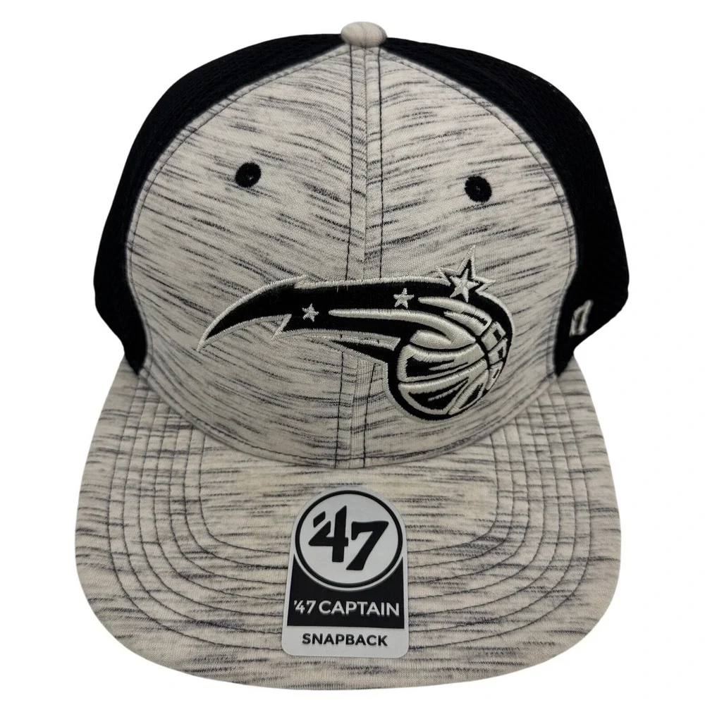 47 Brand Orlando Magic Snapback Hat Mens‎ Black White Space Dye Mesh Trucker Cap